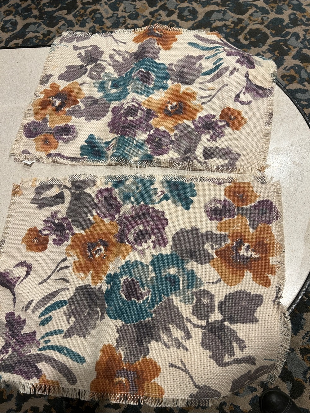 Floral Printed Jute Placemats - Teal, Mustard & Purple World Market set 4